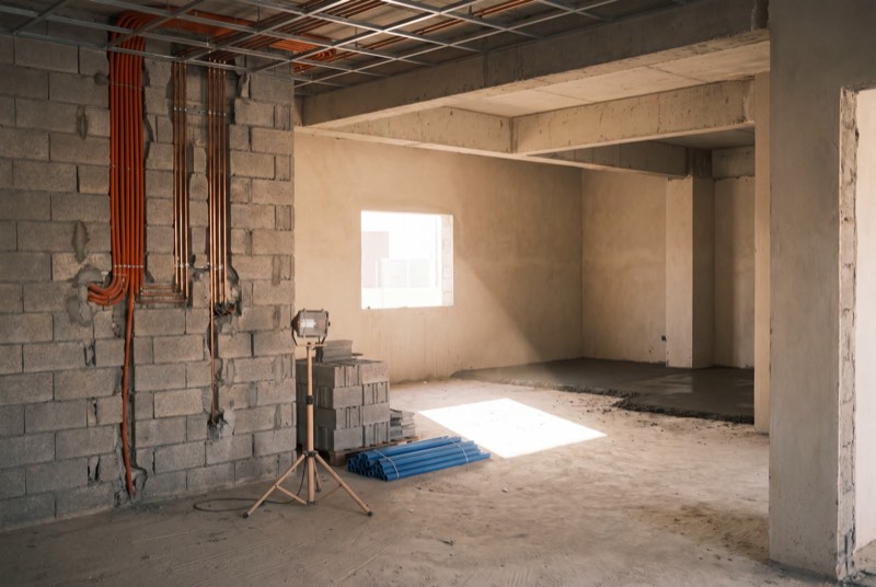 A villa mid-build – new blockwork and first-fix services in disciplined runs